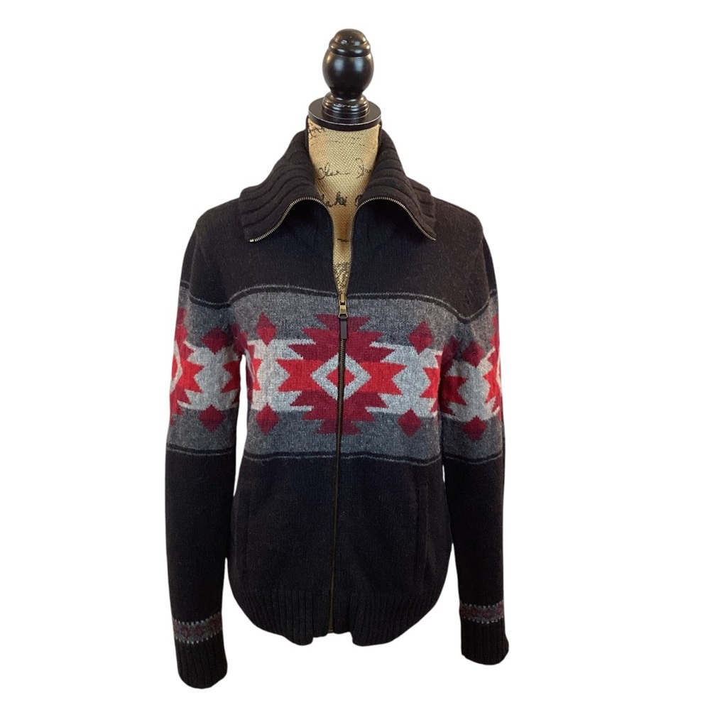 LRL Lauren Jeans Lambswool Aztec Southwestern Full Zip Cardigan